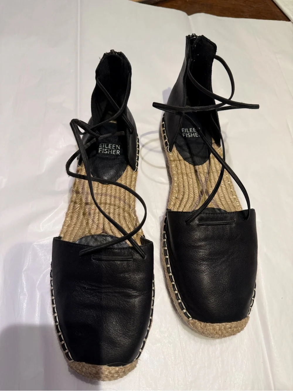 Eileen Fisher Black Lace-Up Espadrille Flats - Women's 8.5 Quiet Luxury